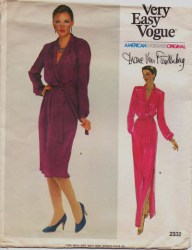 2332 VOGUE DIANE VON FURSTENBERG PULLOVER BLOUSON DRESS LENGTHS, BELT PATTERN 8 UNCUT